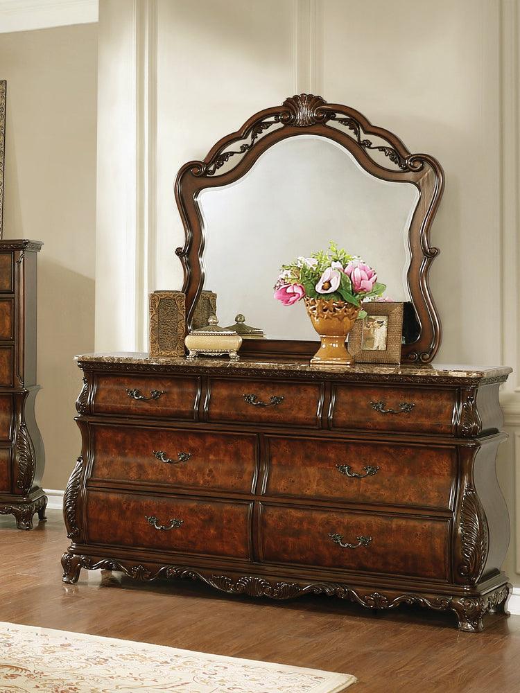 Exeter Dark Burl Tufted Upholstered Sleigh Bedroom Set - Ella Furniture