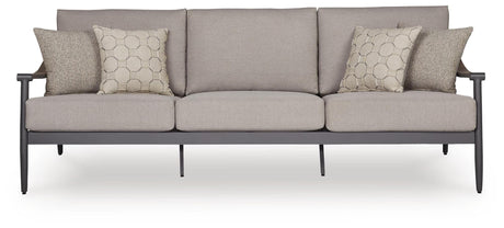Ocean Gray Beach Outdoor Sofa and Loveseat with Coffee Table Set — front view