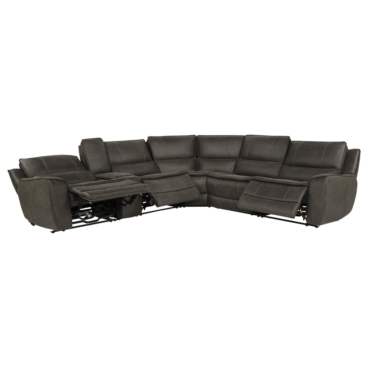 Marcell 6-Piece L-Shaped Power Reclining Sectional with Console Grey — product image 4