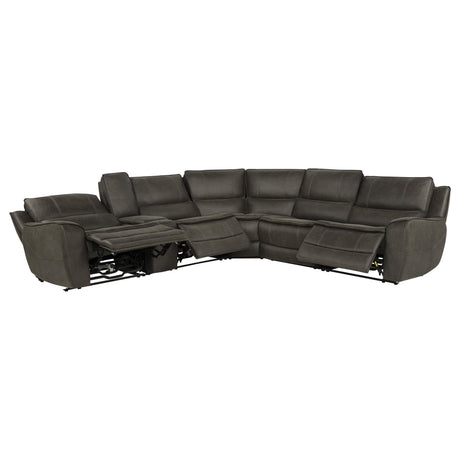 Marcell 6-Piece L-Shaped Power Reclining Sectional with Console Grey — product image 4