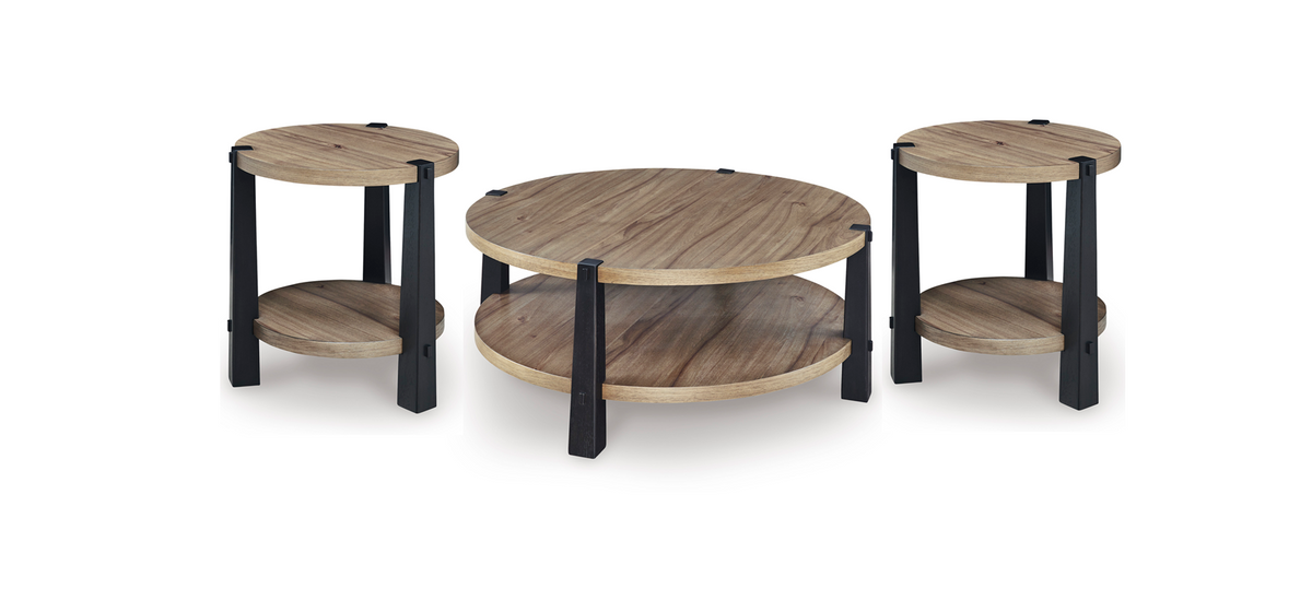 Light Brown and Black Coffee Table and End Table Set — product view
