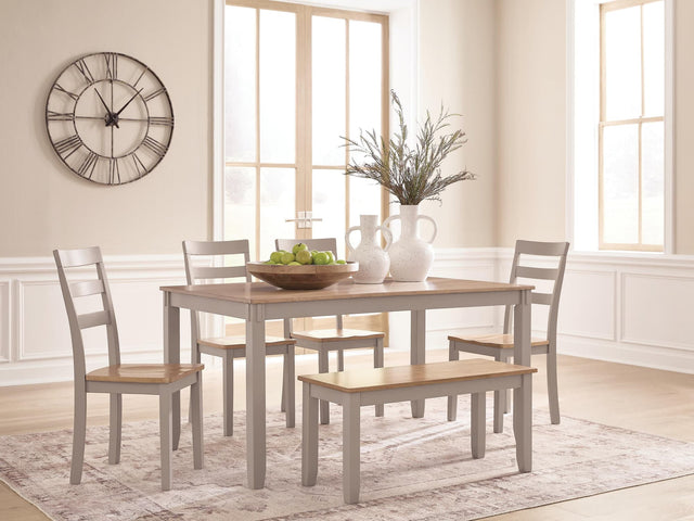 Harperfeld Natural/Gray Dining Table and 4 Chairs and Bench (Set of 6) — product view