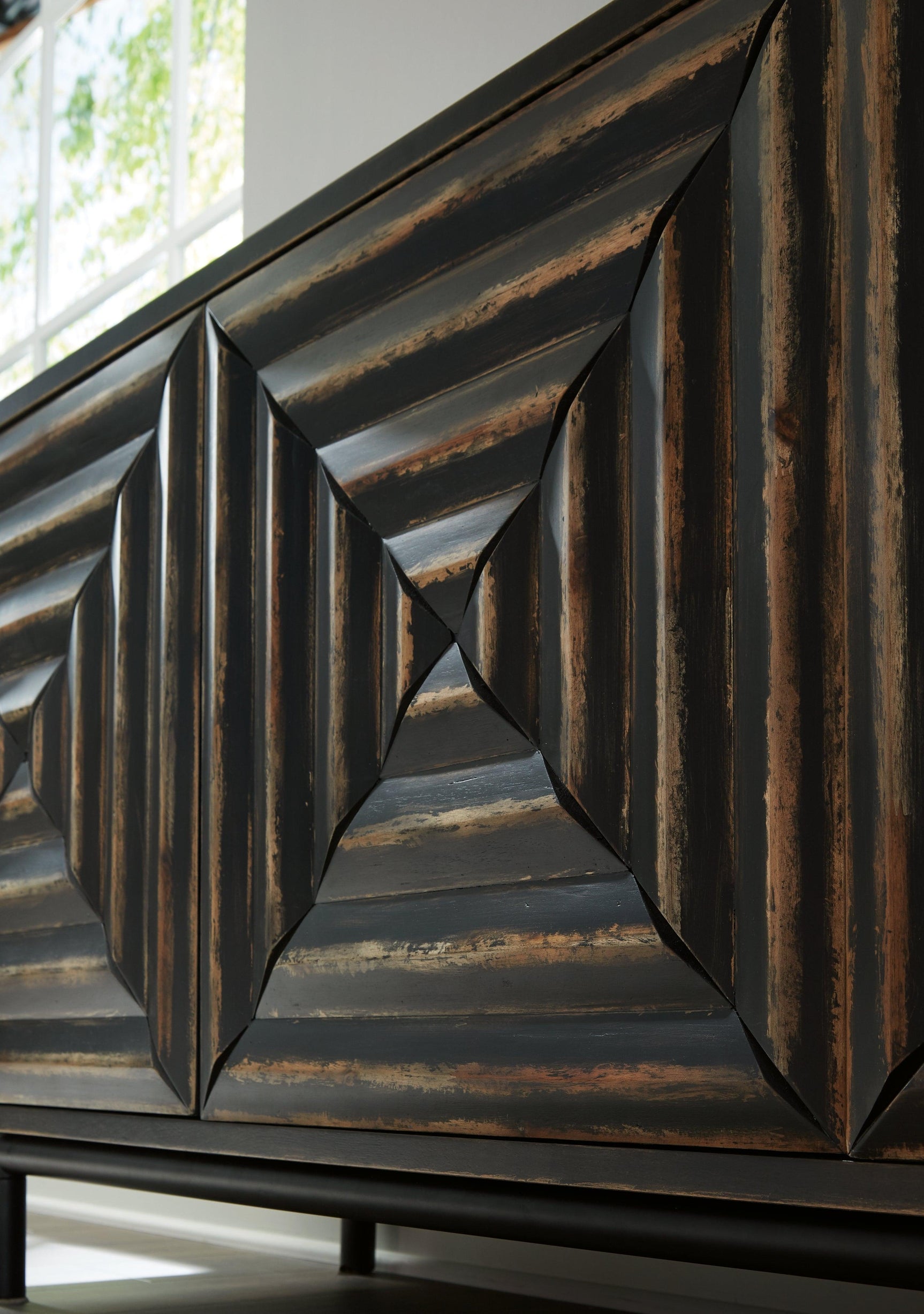 Fair Ridge Distressed Black Accent Cabinet - Ella Furniture