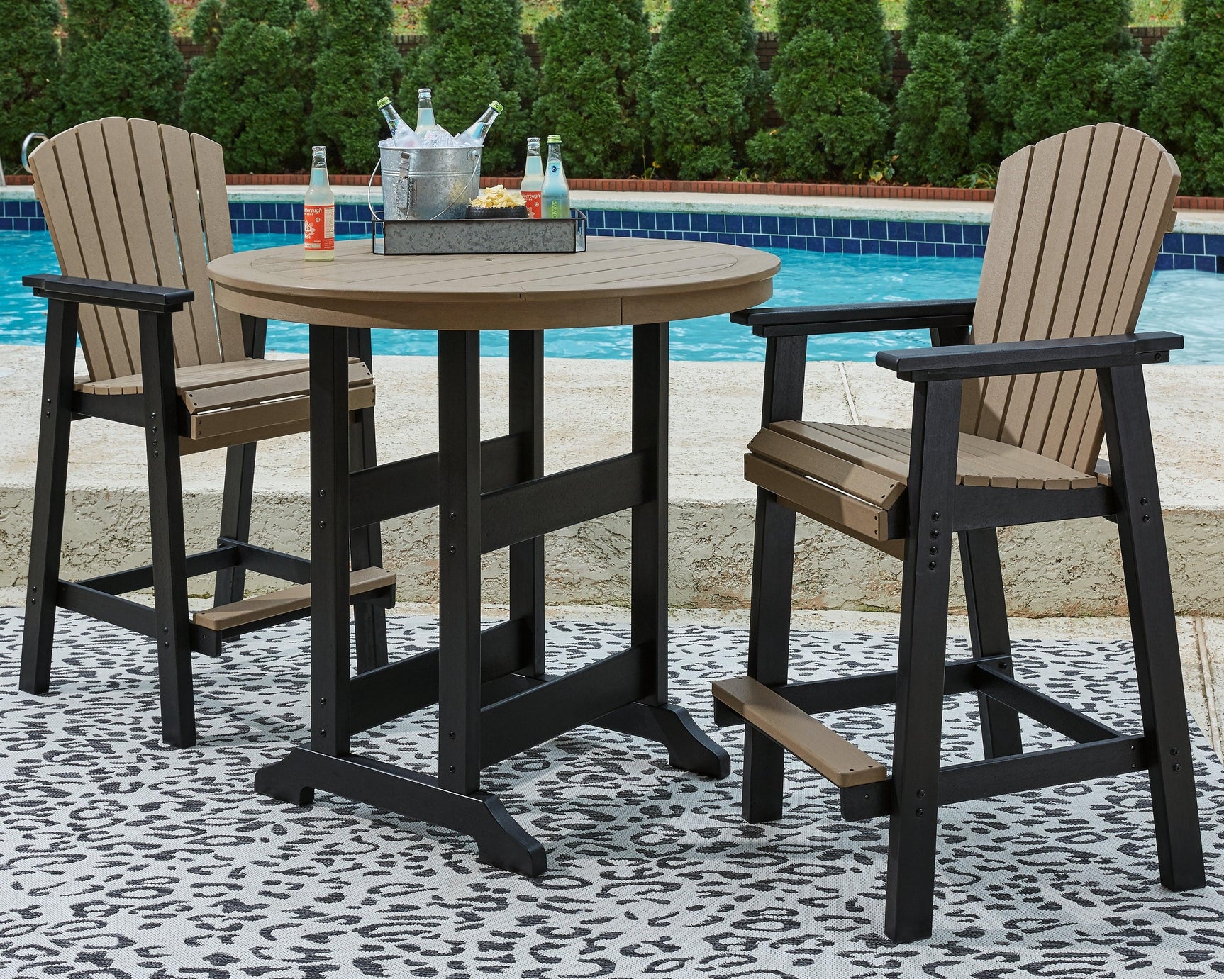 Fairen Black/driftwood Trail Outdoor Bar Table And 2 Barstools - Ella Furniture