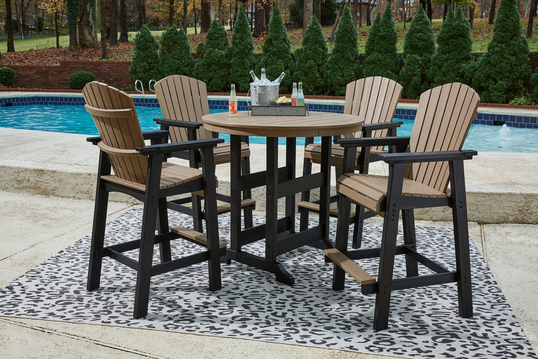 Fairen Black/driftwood Trail Outdoor Bar Table And 4 Barstools - Ella Furniture