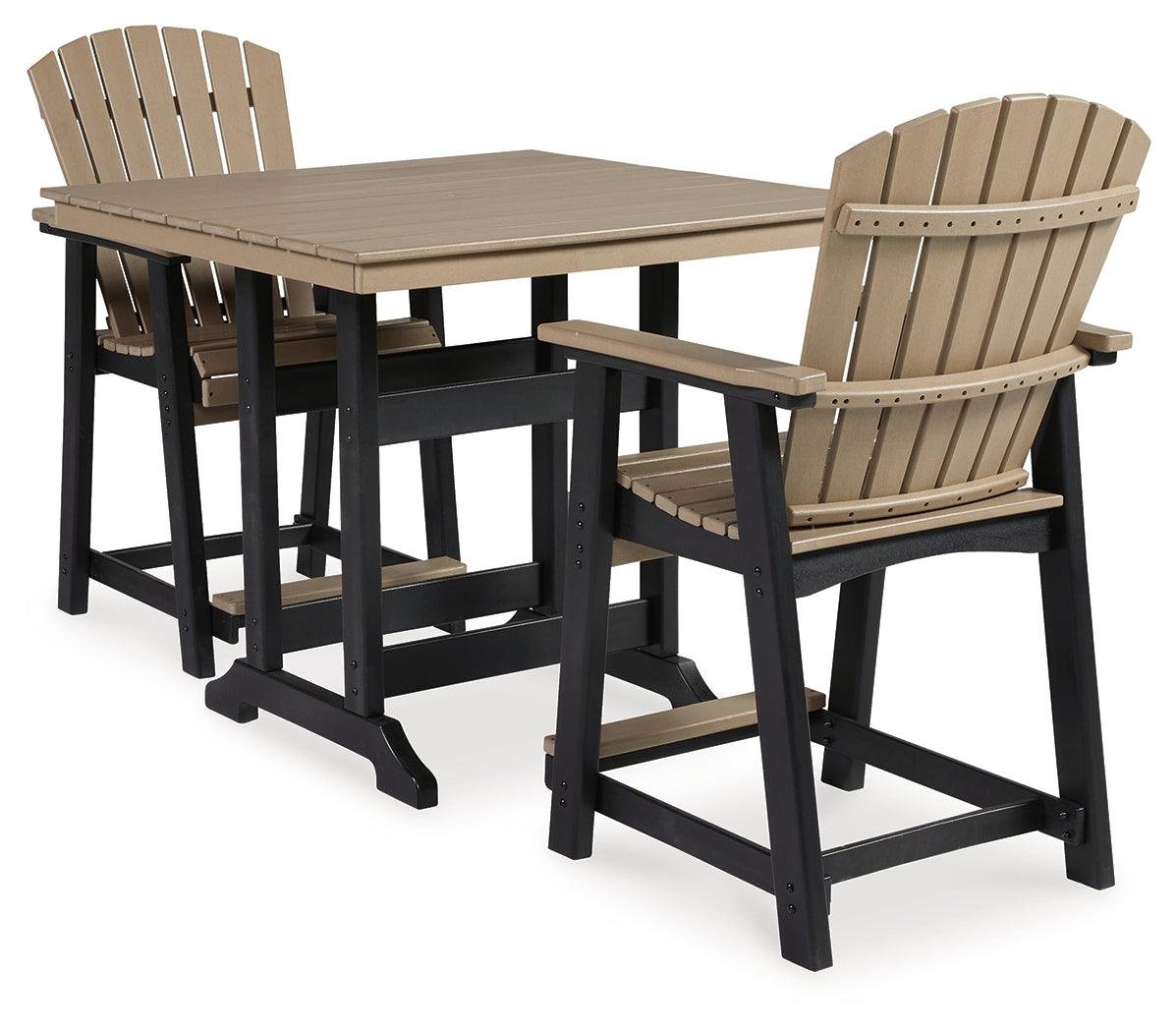 Fairen Black/driftwood Trail Outdoor Counter Height Dining Table And 2 Barstools - Ella Furniture