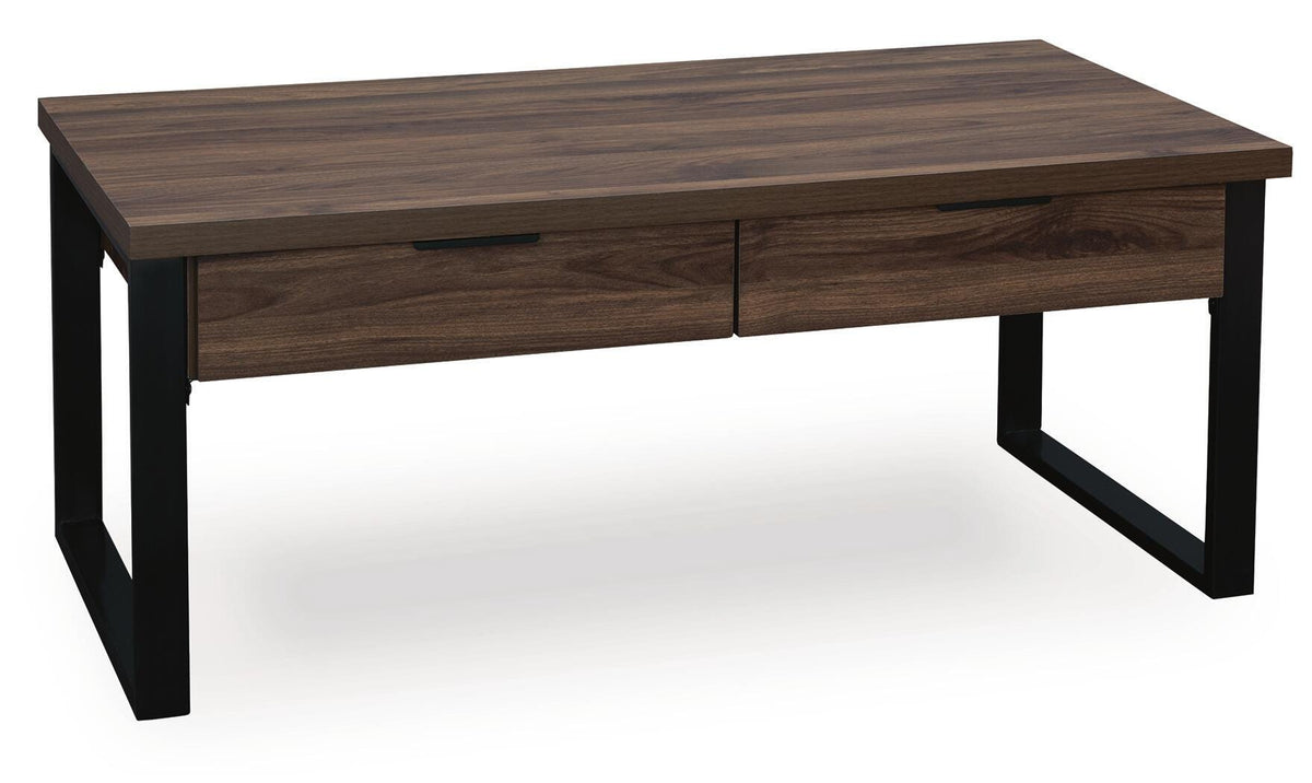 Wickman Falls Dark Brown Coffee Table — angled view