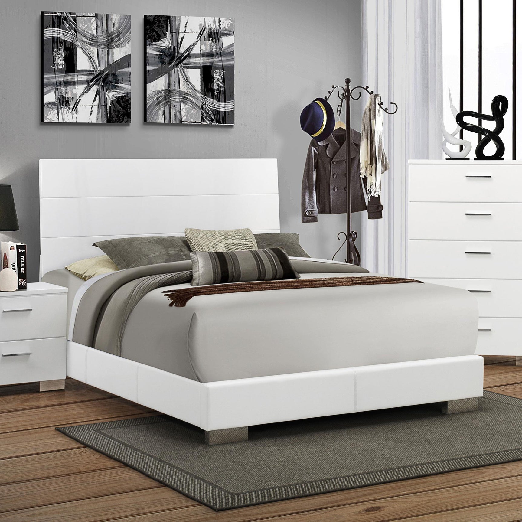 Felicity Collection Felicity Wood Queen Panel Bed White High Gloss 203501Q - Ella Furniture