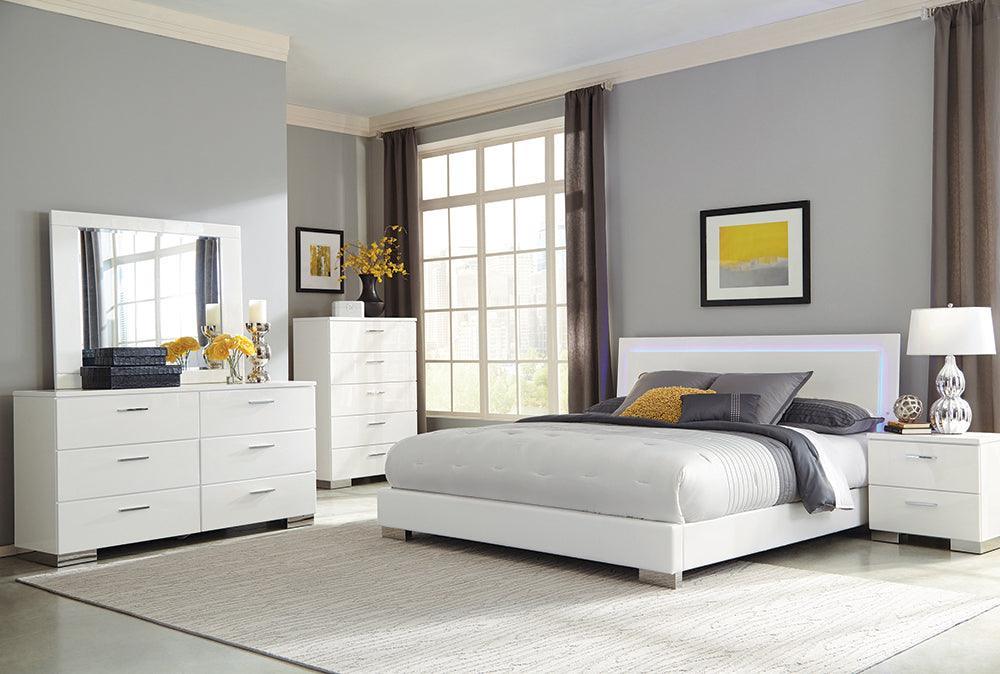 Felicity Glossy White LED Lighting Panel Bedroom Set - Ella Furniture