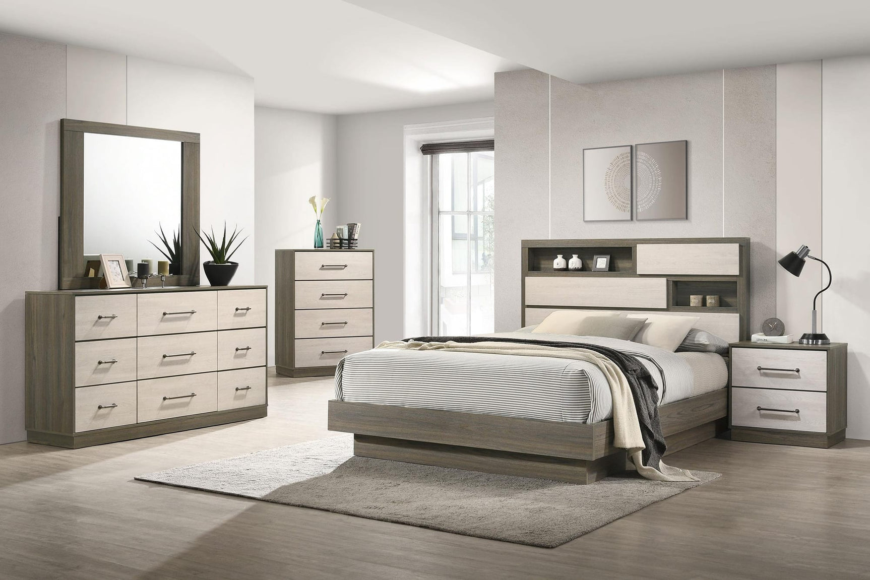 Fenwick Queen Bed Bookcase Headboard Grey Oak view 13