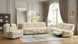 Ferland Beige Faux-Fur Reclining Sofa, Loveseat, and Recliner Set from Ella Furniture