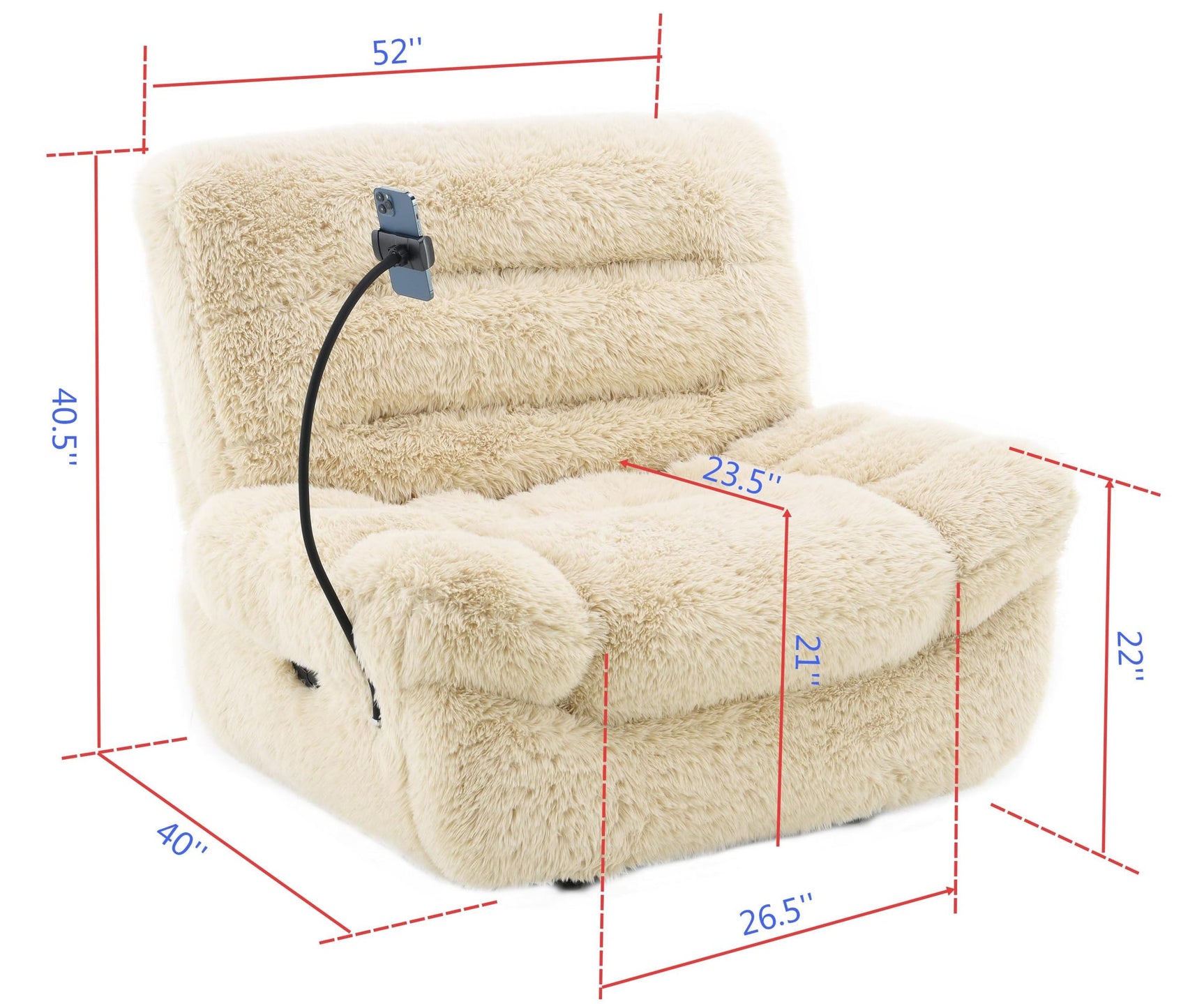 Ferland Beige Faux-Fur Reclining Sofa, Loveseat, and Recliner Set view 9