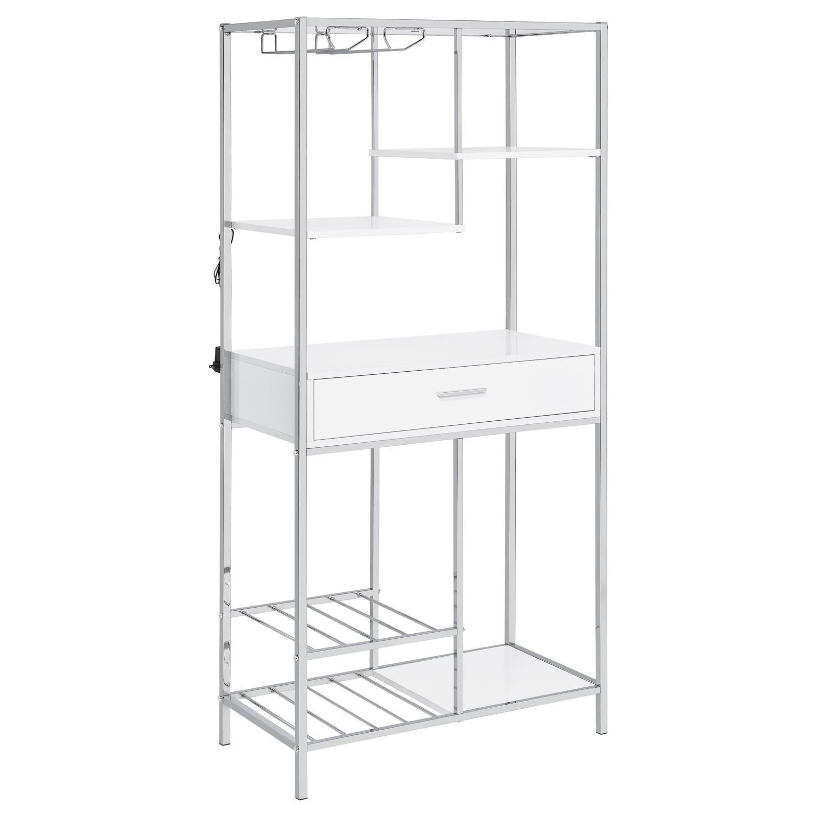 Figueroa 5-Shelf Wine Cabinet With Storage Drawer White High Gloss And Chrome 182034 - Ella Furniture