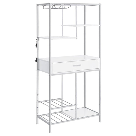 Figueroa 5-Shelf Wine Cabinet With Storage Drawer White High Gloss And Chrome 182034 - Ella Furniture