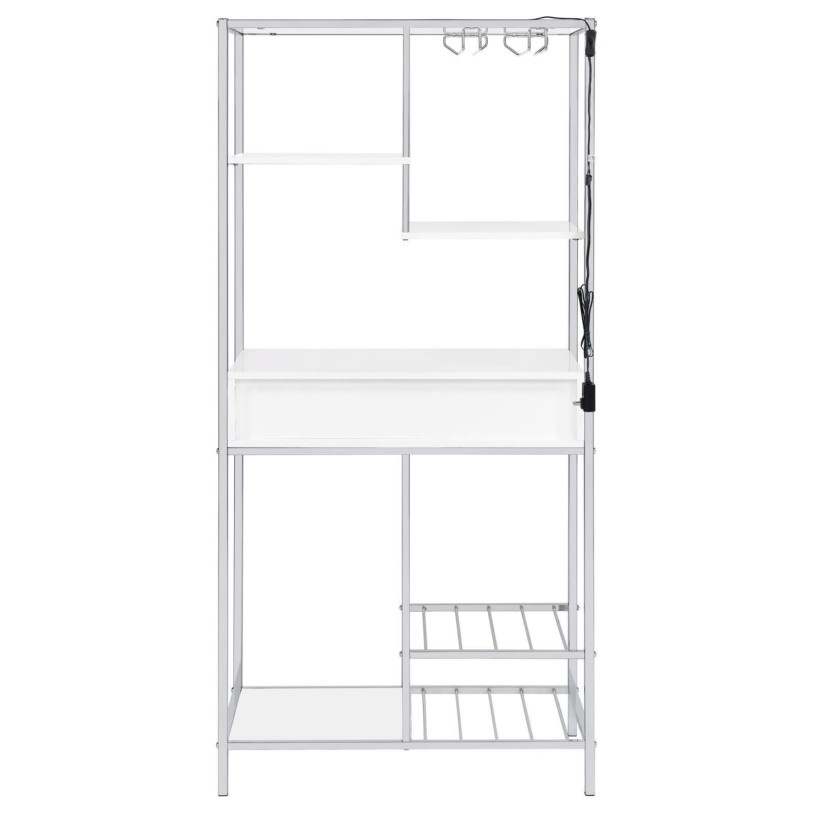 Figueroa 5-Shelf Wine Cabinet With Storage Drawer White High Gloss And Chrome 182034 - Ella Furniture