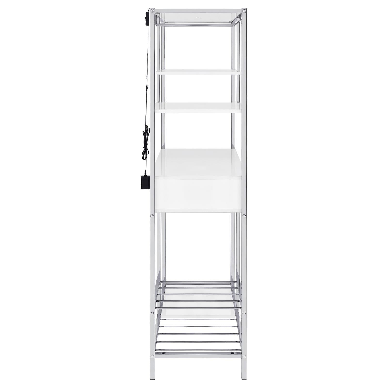 Figueroa 5-Shelf Wine Cabinet With Storage Drawer White High Gloss And Chrome 182034 - Ella Furniture