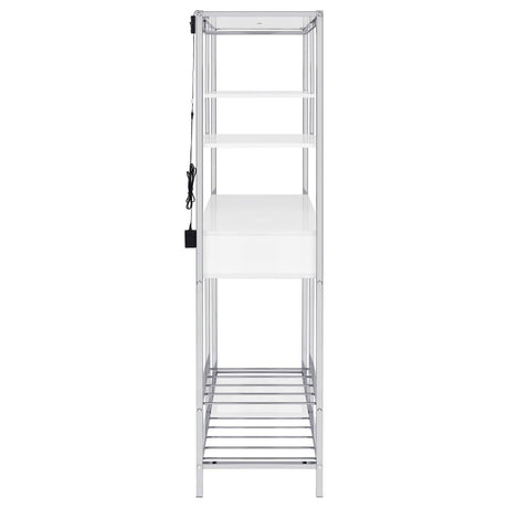 Figueroa 5-Shelf Wine Cabinet With Storage Drawer White High Gloss And Chrome 182034 - Ella Furniture