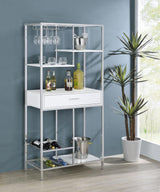 Figueroa 5-Shelf Wine Cabinet With Storage Drawer White High Gloss And Chrome 182034 - Ella Furniture
