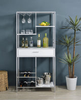 Figueroa 5-Shelf Wine Cabinet With Storage Drawer White High Gloss And Chrome 182034 - Ella Furniture