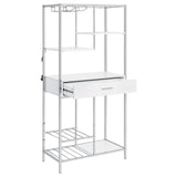 Figueroa 5-Shelf Wine Cabinet With Storage Drawer White High Gloss And Chrome 182034 - Ella Furniture