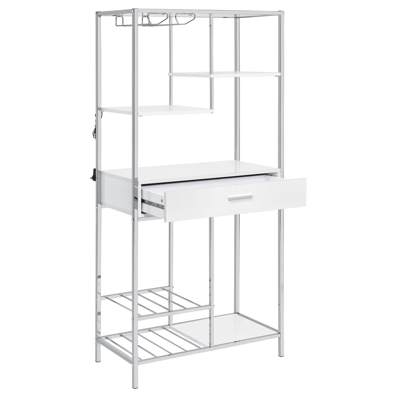 Figueroa 5-Shelf Wine Cabinet With Storage Drawer White High Gloss And Chrome 182034 - Ella Furniture