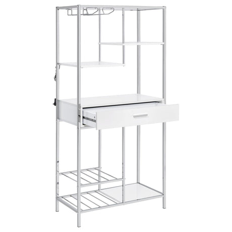 Figueroa 5-Shelf Wine Cabinet With Storage Drawer White High Gloss And Chrome 182034 - Ella Furniture