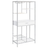 Figueroa 5-Shelf Wine Cabinet With Storage Drawer White High Gloss And Chrome 182034 - Ella Furniture