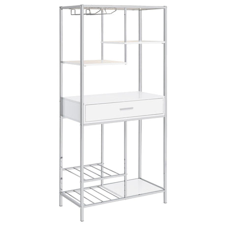 Figueroa 5-Shelf Wine Cabinet With Storage Drawer White High Gloss And Chrome 182034 - Ella Furniture