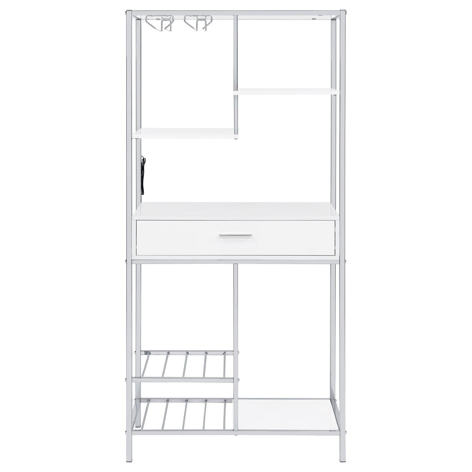 Figueroa 5-Shelf Wine Cabinet With Storage Drawer White High Gloss And Chrome 182034 - Ella Furniture