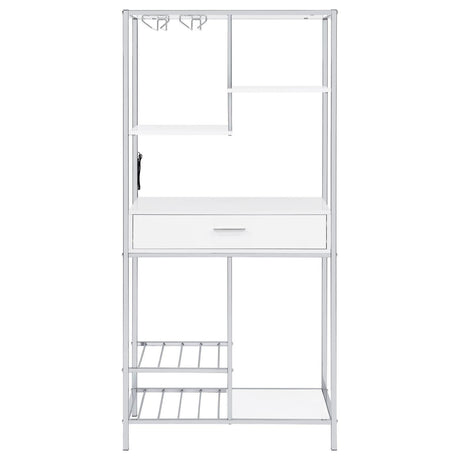 Figueroa 5-Shelf Wine Cabinet With Storage Drawer White High Gloss And Chrome 182034 - Ella Furniture