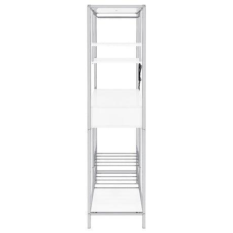 Figueroa 5-Shelf Wine Cabinet With Storage Drawer White High Gloss And Chrome 182034 - Ella Furniture