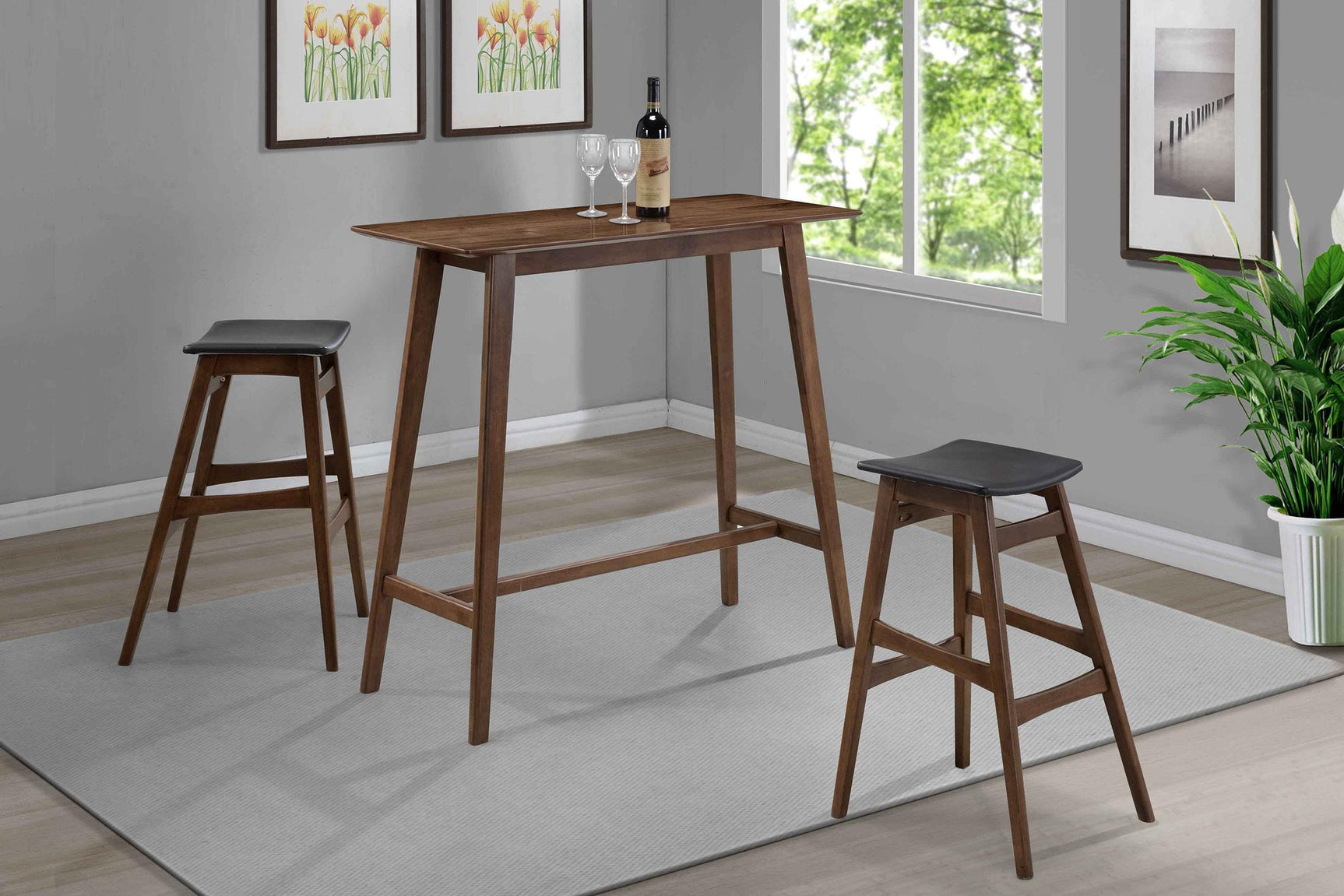 Finnick 3-piece Rectangular Pub Height Bar Table Set Walnut 101436-S3 - Ella Furniture