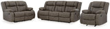 First Gunmetal Base Sofa, Loveseat And Recliner - Ella Furniture