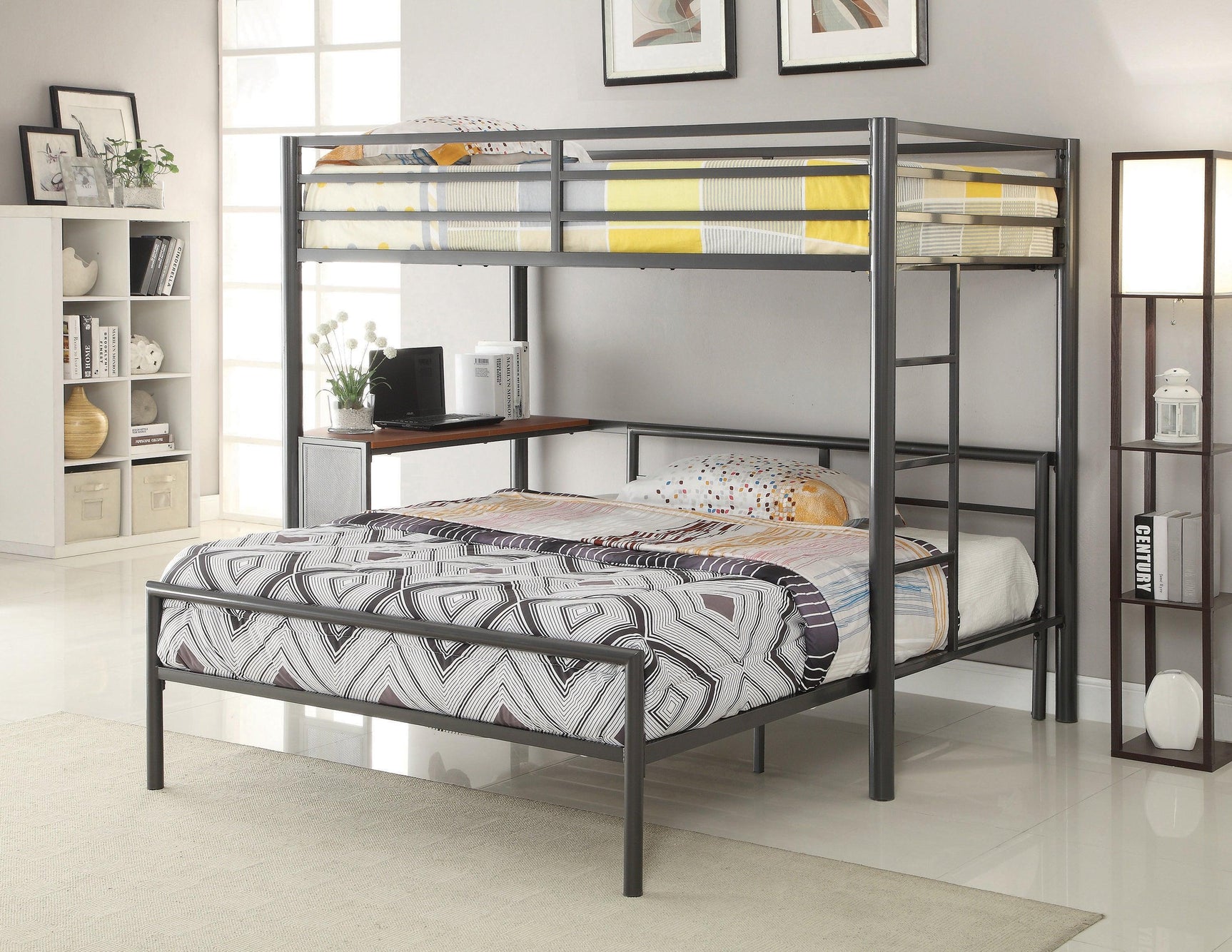 Fisher 2-Piece Metal Workstation Loft Bed Set Gunmetal 460229-S2t - Ella Furniture