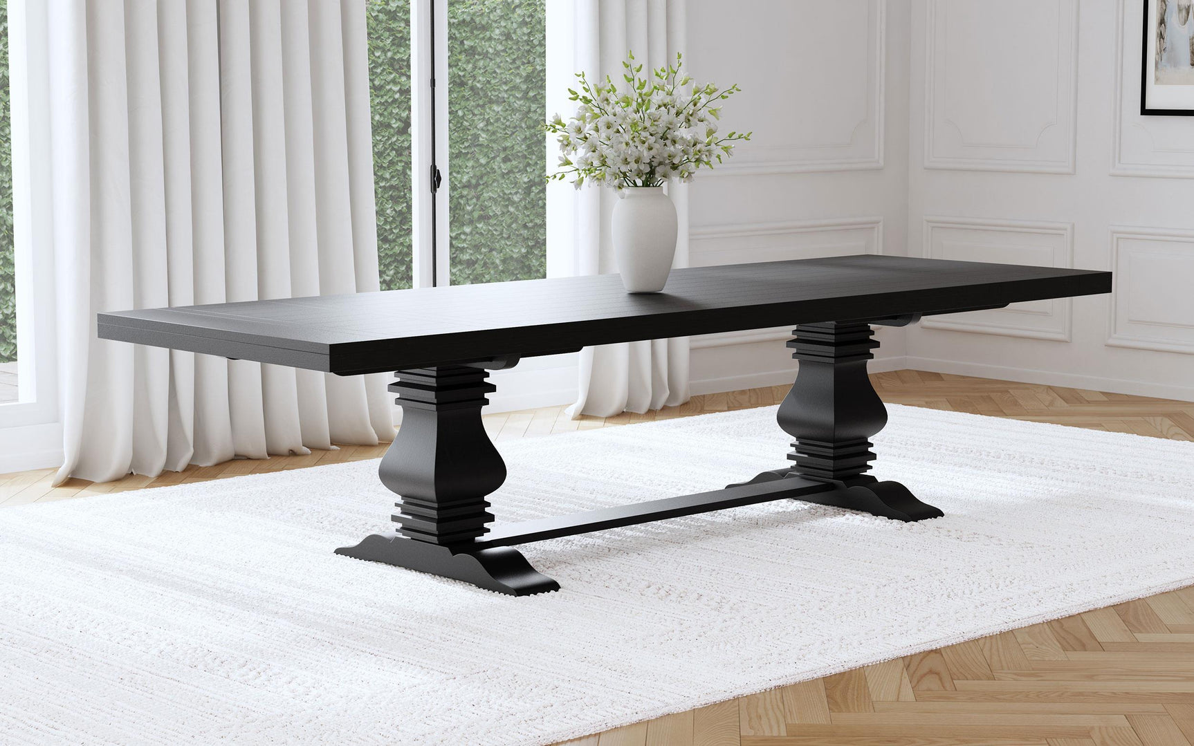 FLORENCE Florence 126-inch Extension Dining Table Distressed Black 115531 - Ella Furniture
