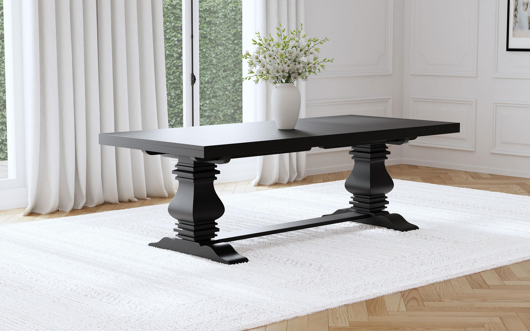 FLORENCE Florence 126-inch Extension Dining Table Distressed Black 115531 - Ella Furniture