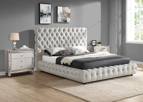 Flory Dove Gray Modern Solid Wood Velvet Upholstered Tufted King Bed - Ella Furniture