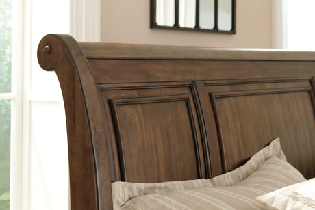 Flynnter Medium Brown Sleigh 2 Storage Bedroom Set - Ella Furniture