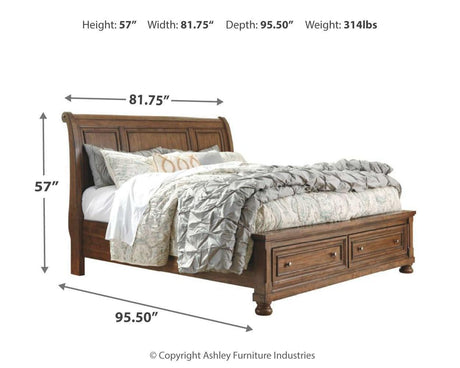 Flynnter Medium Brown Sleigh 2 Storage Bedroom Set - Ella Furniture