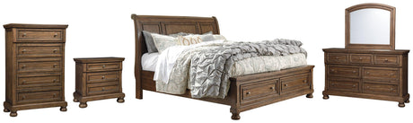 Flynnter Medium Brown Sleigh 2 Storage Bedroom Set - Ella Furniture