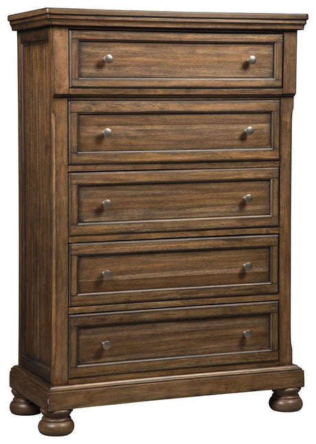 Flynnter Medium Brown Sleigh 2 Storage Bedroom Set - Ella Furniture