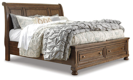 Flynnter Medium Brown Sleigh 2 Storage Bedroom Set - Ella Furniture