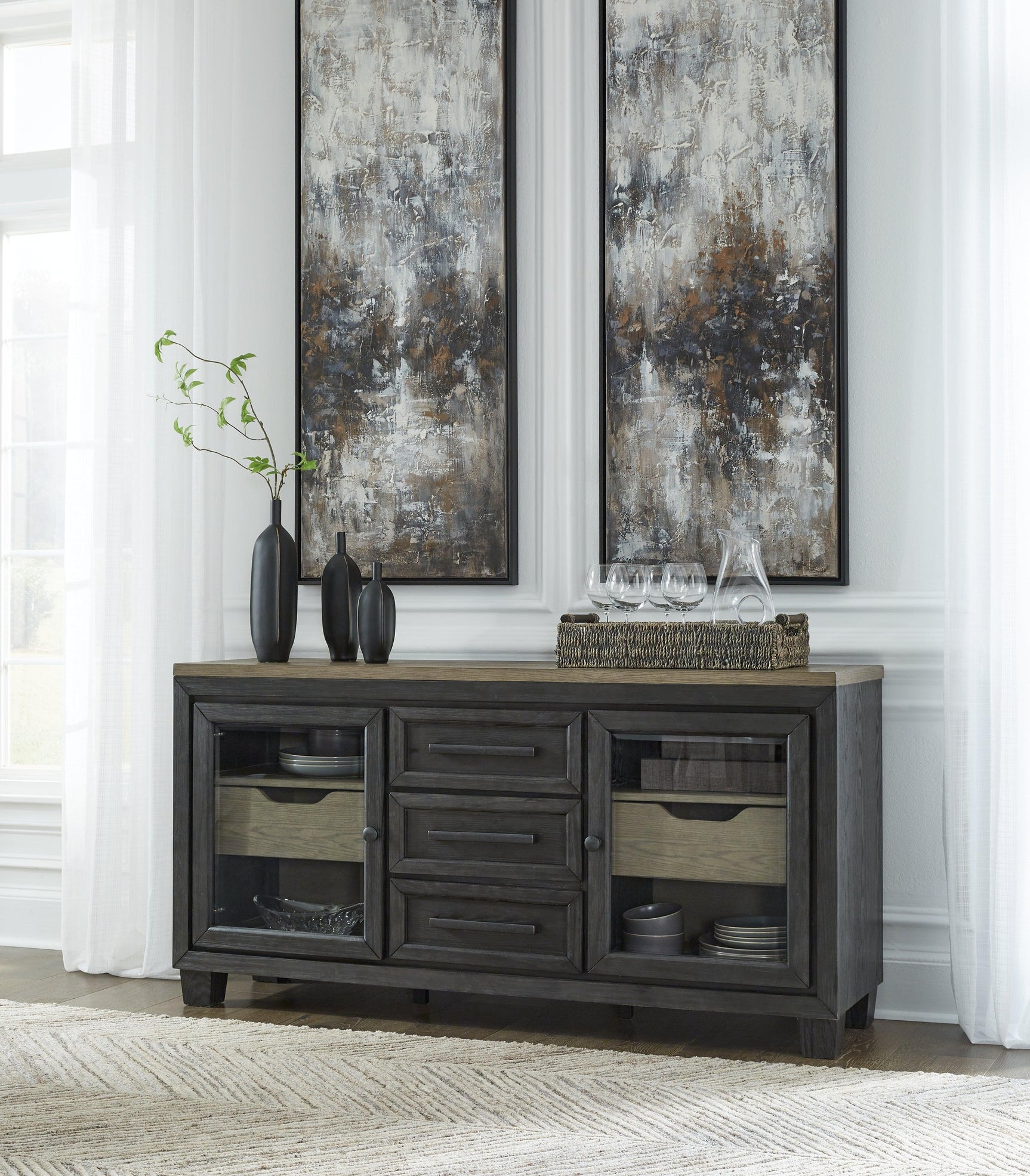 Foyland Black/brown Dining Room Set - Ella Furniture