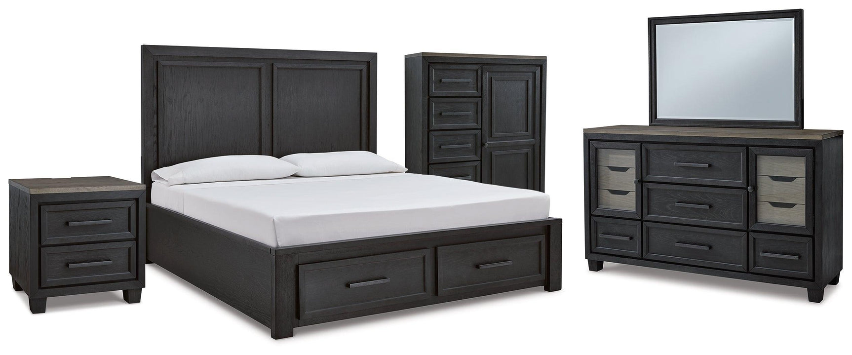 Foyland Black/brown Panel Storage Bedroom Set - Ella Furniture