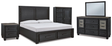 Foyland Black/brown Panel Storage Bedroom Set - Ella Furniture
