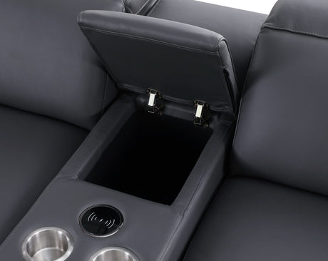 Franco 6-Piece Dark Grey Italian Leather Match Power Reclining Sectional with Storage Console and Cupholders view 3