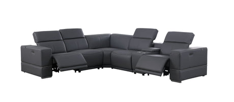 Franco 6-Piece Dark Grey Italian Leather Match Power Reclining Sectional with Storage Console and Cupholders view 8