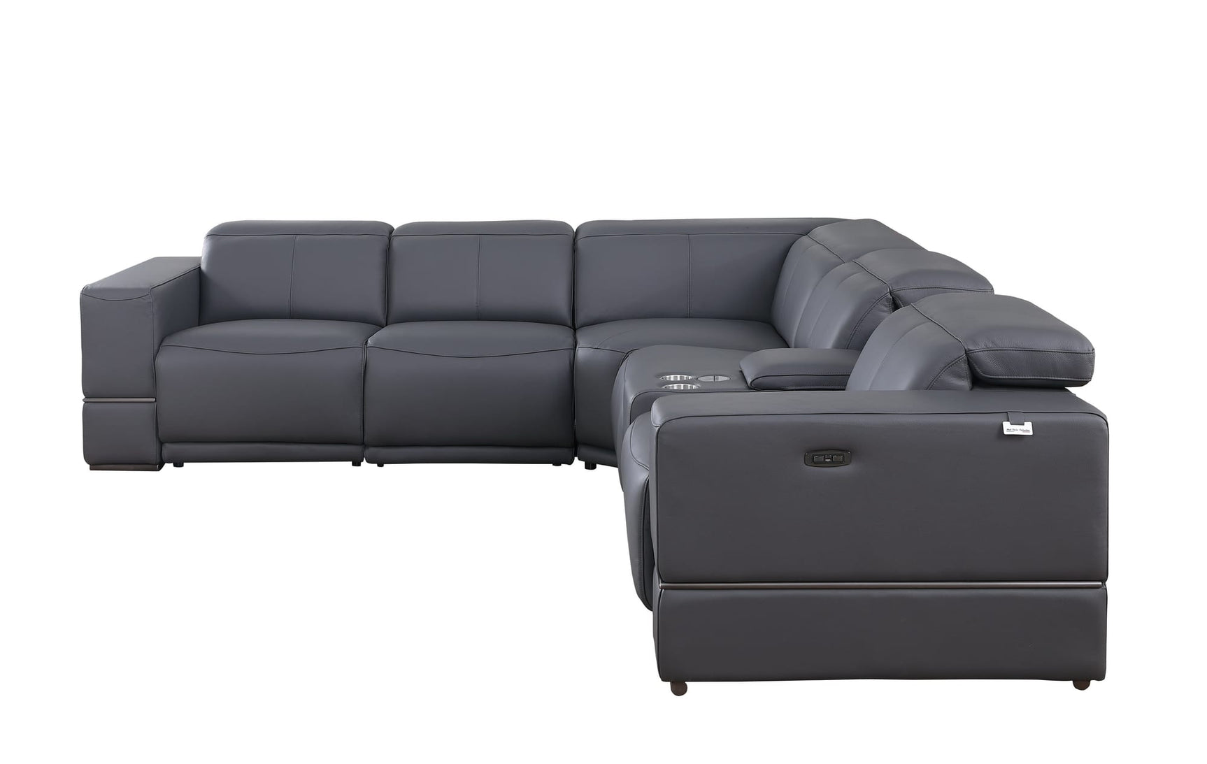 Franco 6-Piece Dark Grey Italian Leather Match Power Reclining Sectional with Storage Console and Cupholders view 9