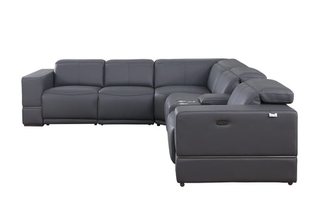 Franco 6-Piece Dark Grey Italian Leather Match Power Reclining Sectional with Storage Console and Cupholders view 9