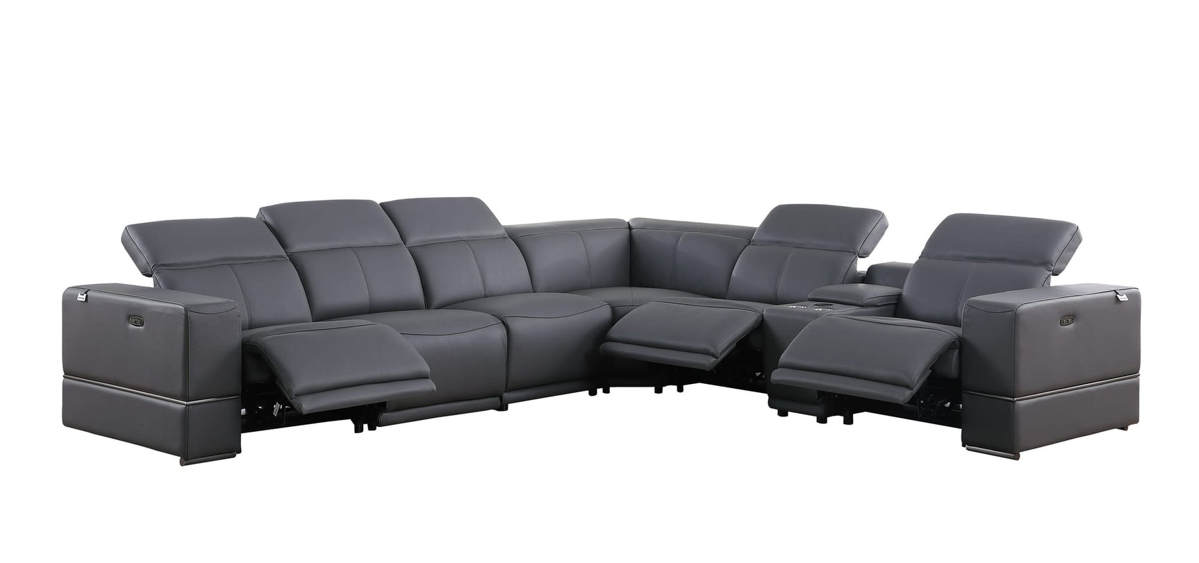 Franco 7-Piece Dark Grey Italian Leather Match Power Reclining Sectional with 3 Power Seats and Storage Console view 2